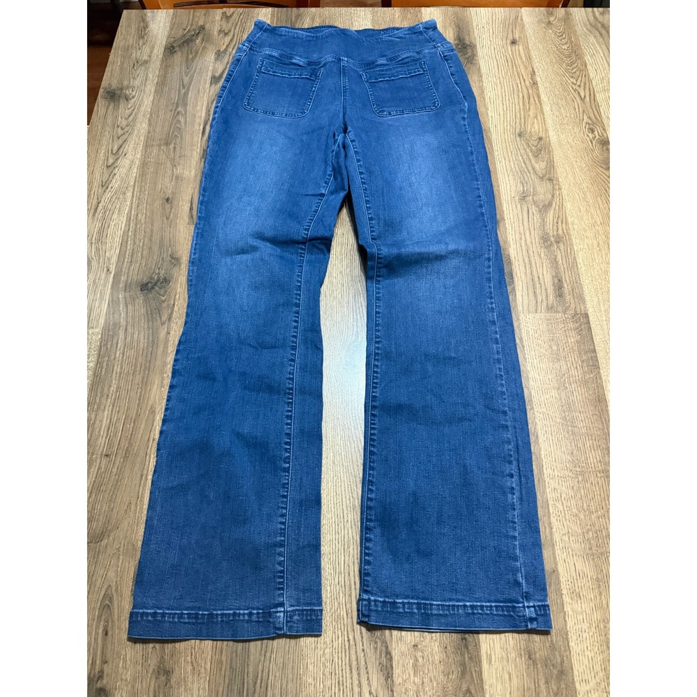 Belle by Kim Gravel Jeans Women Size 10 Blue Flare Pull-On Stretch TripleLux